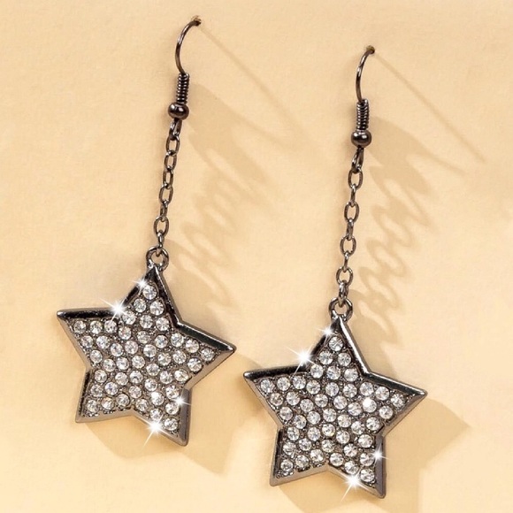 Any 2/$20! Gunmetal Pave Crystal Star Earrings - Picture 4 of 7